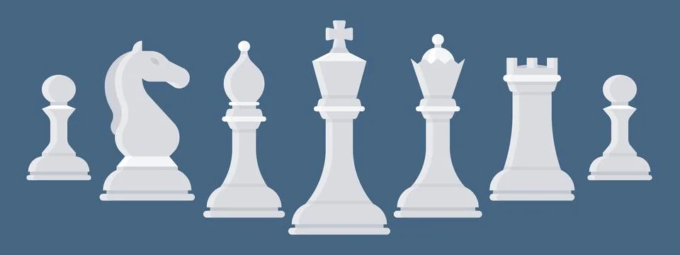 A dynamic vector illustration showcasing a set of white chess pieces in a c.. Stock Illustration