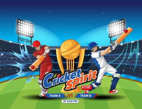 Dynamic vector illustration of two cricket batsmen competing for a golden tro Stock Illustration