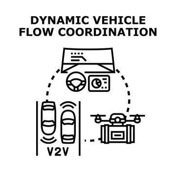 Dynamic vehicle flow coordination smart transportation concept Stock Illustration