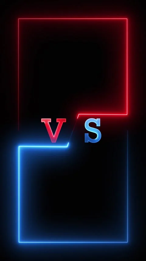 Dynamic versus comparison vertical animation loop with neon red and blue frames Stock Footage 334807726