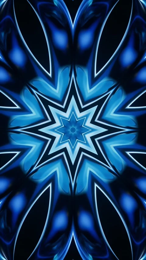 Dynamic vertical motion footage of a neon blue star mandala shape pulsating.. 스톡 동영상 327249595