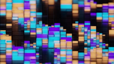 A dynamic video of blue, orange and purple squares forms a vibrant graph Stock Footage 284459847