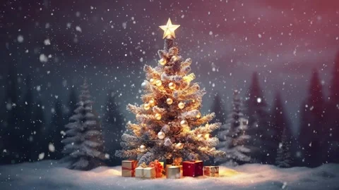 Dynamic video of Christmas tree on background with snowflakes Stock Footage 255530713