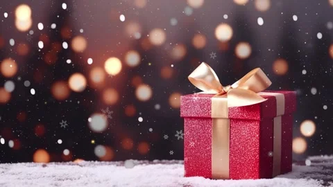 Dynamic video of red gift box on glitter background Stock Footage 255530996