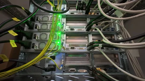 A dynamic video of a server rack in a modern data center Stock Footage 320015860