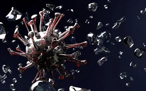 Dynamic virus cells with water splashes on dark background. Novel coronavirus Stock Illustration