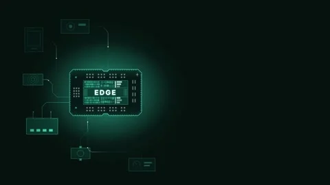 Dynamic visualization of Edge AI device fleet featuring a glowing chip with the Stock Footage 340534236