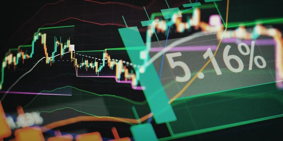 Dynamic visualization of financial data with a candlestick chart of the sto.. Foto stock