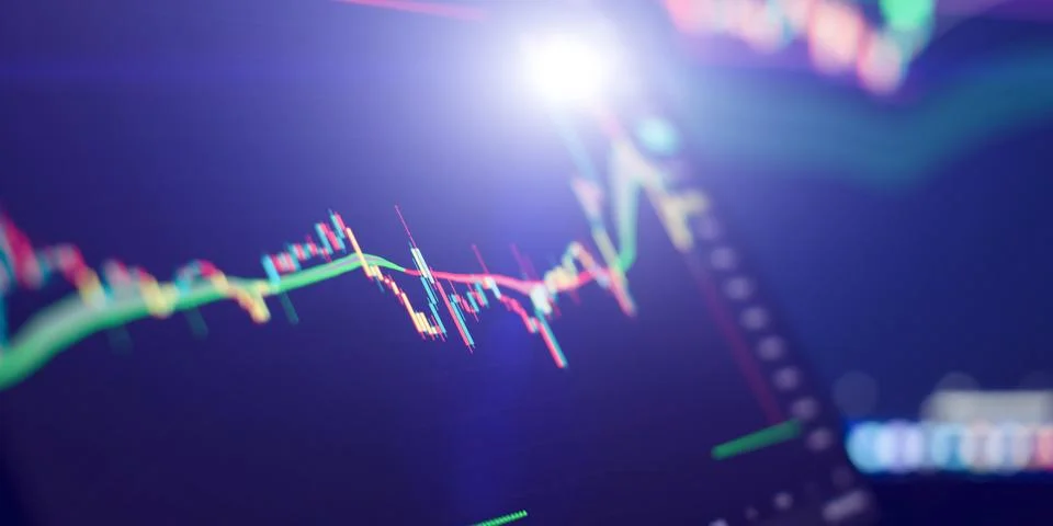 Dynamic visualization of financial data with a candlestick chart of the sto.. 스톡 사진