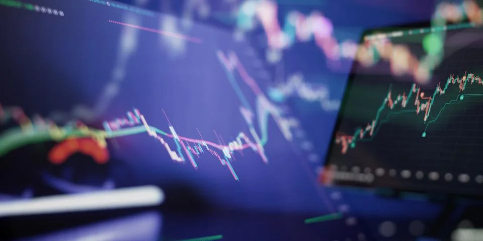 Dynamic visualization of financial data with a candlestick chart of the sto.. Stock Photos