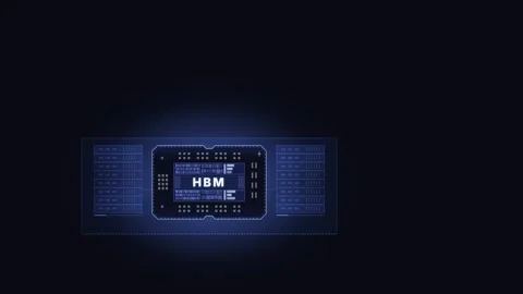 Dynamic visualization of HBM stacks featuring a glowing blue field and contrasti Stock Footage 340534240