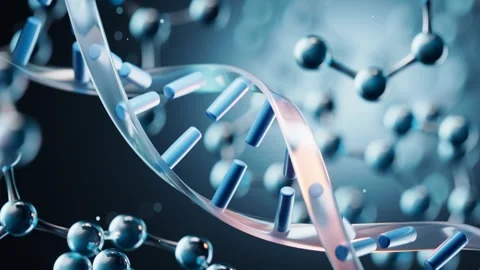 Dynamic visualization of rotating dna strand moving in a complex molecular .. Video stock 327249502