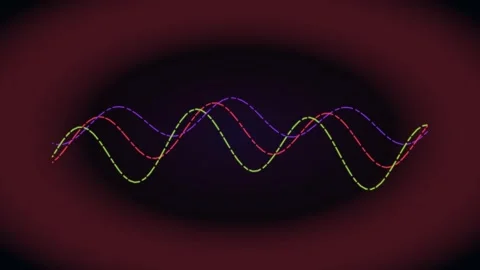Dynamic visualization of three vibrant dashed sine waves oscillating and in.. 库存影片 340514617