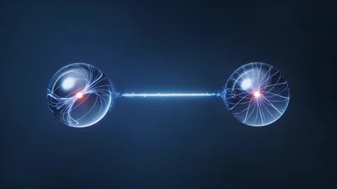 Dynamic visualization of two entangled quantum particles connected by a glo.. Video stock 327532035