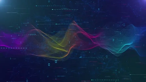 Dynamic Visualization Use of Colorful Digital Waves Flowing Through Data Grid Stock Footage 314195347
