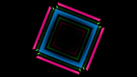 Dynamic VJ loop featuring vibrant geometric patterns in a dark setting Video stock 292096490