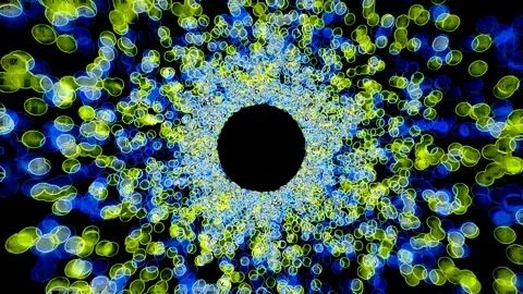 Dynamic Vortex Pattern Flow Glitch Geometric Rotation Circle Outlines Yellow Blu Stock Footage 313706989