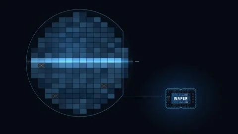 Dynamic Wafer Yield Map Animation Featuring a Deep Blue Background Grid Patterns Stock Footage 340534248