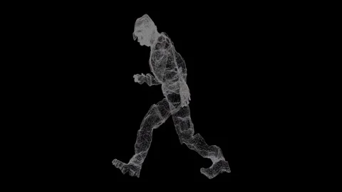 Dynamic walking man logo on black background. A symbol of movement and dynamics. Stockbeeldmateriaal 302168905