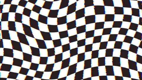 Dynamic Warped Black and White Checkered Grid Pattern Background with Retro.. Stock Footage 335687484