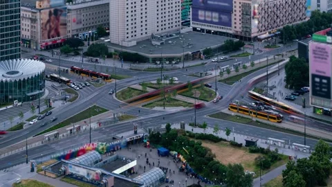 Dynamic Warsaw: Roundabout Traffic in Polish Spring Timelapse Stock Footage 281421285