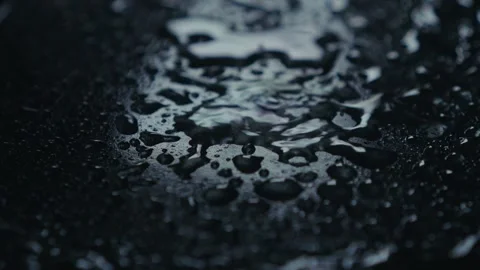 Dynamic Water Drops on a Dark Surface that Captivates with Tranquil Beauty and Stock Footage 309472294