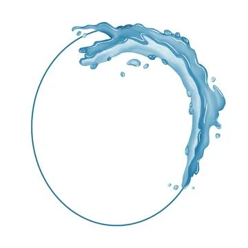 Dynamic water splash forming half circle shape with fluid droplets extendin.. Illustrazione stock
