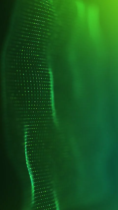 Dynamic wave animation, green particles forming fluid shapes, shimmering Stock Footage 301740496