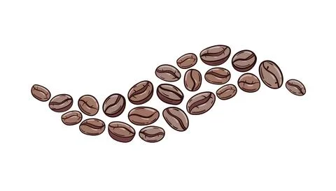Dynamic wave of coffee beans in a hand drawn style with brown tones. Stock Illustration