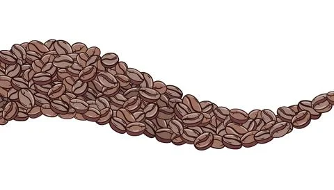 Dynamic wave of coffee beans in a hand drawn sketch style with brown tones. Stock Illustration