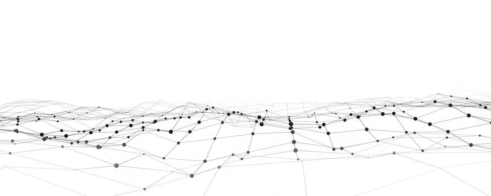 Dynamic wave with connected dots and lines on a white background. Digital w.. Stock Illustration