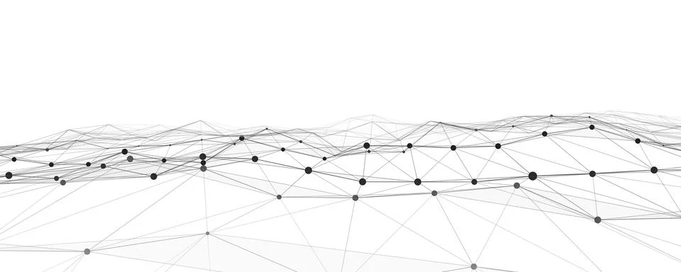 Dynamic wave with connected dots and lines on a white background. Digital w.. Illustrazione stock