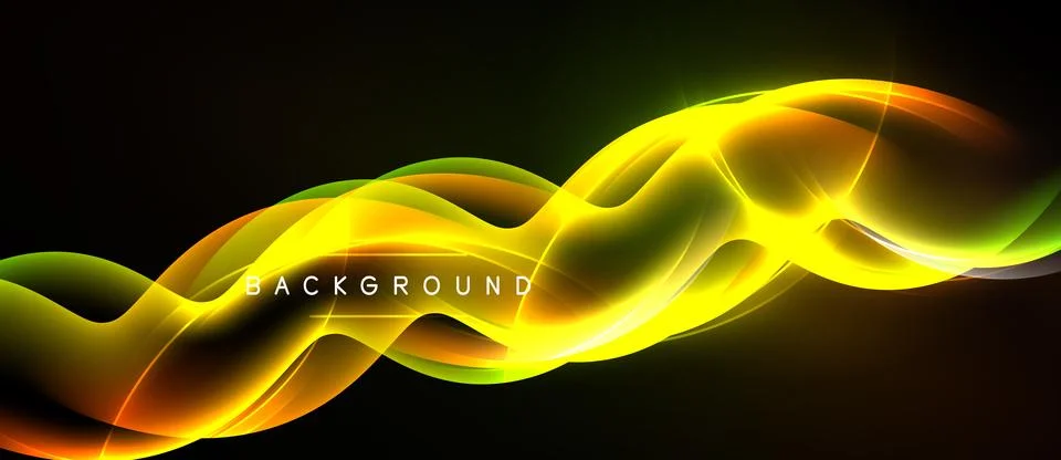Dynamic wave design. Bright yellow, green, orange hues blend against black Stockillustratie