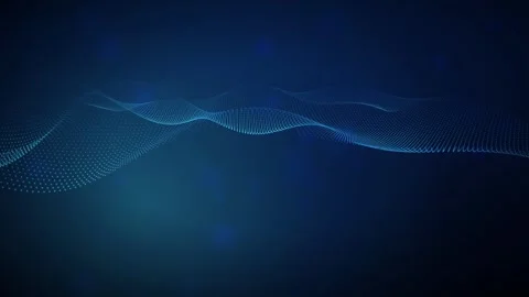 A dynamic wave-like pattern of glowing blue-green dots flows horizontally ac Stock Footage 340678251
