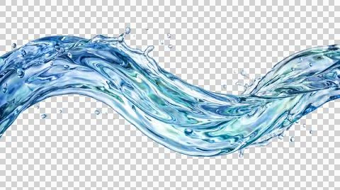 Dynamic wave of splashing clear water on transparent background Stock Illustration