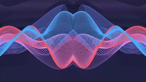 Dynamic waveform visualization with intersecting layered lines in pink, blue, an Stock Footage 330929185