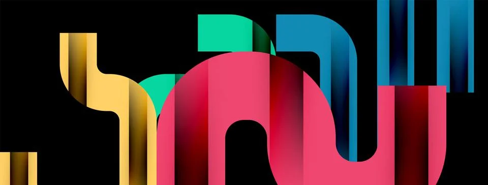 Dynamic waves, flowing lines, stripes vector geometric elements minimal pattern Illustrazione stock