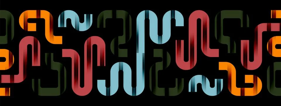 Dynamic waves, flowing lines, stripes vector geometric elements minimal pattern Illustrazione stock