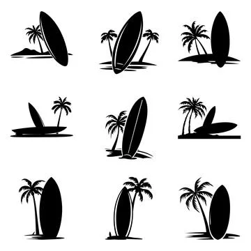 Dynamic Waves  Surfboard Vector Silhouettes for Extreme Sports Enthusiasts .. Stock Illustration