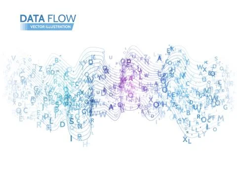 Dynamic waves technology concept. Abstract data flow background with letters  イラスト素材