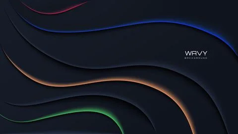 Dynamic wavy black abstract background color light Stock Illustration