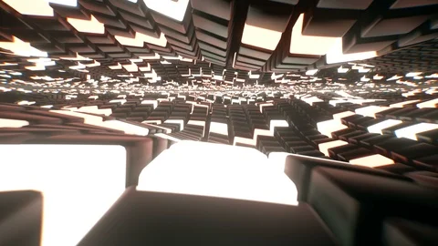 Dynamic wavy floor made of reflective black and glowing cubes, 4k loop Video stock 122651865