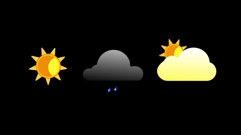 Dynamic Weather Icon Set Animation on Black Background – 4K Visuals Stock Footage 282576902