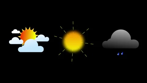 Dynamic Weather Icon Set Animation on Black Background – 4K Visuals Stock Footage 282576908