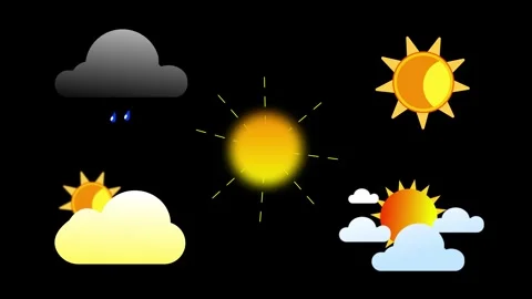 Dynamic Weather Icon Set Animation on Black Background – 4K Visuals Stock Footage 282576911