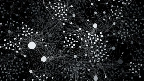 Dynamic web of interconnected nodes, complex network of data structures in a 스톡 동영상 346003848
