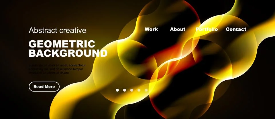 Dynamic website header design. Bright yellow, orange shapes over dark backg.. Stock Illustration