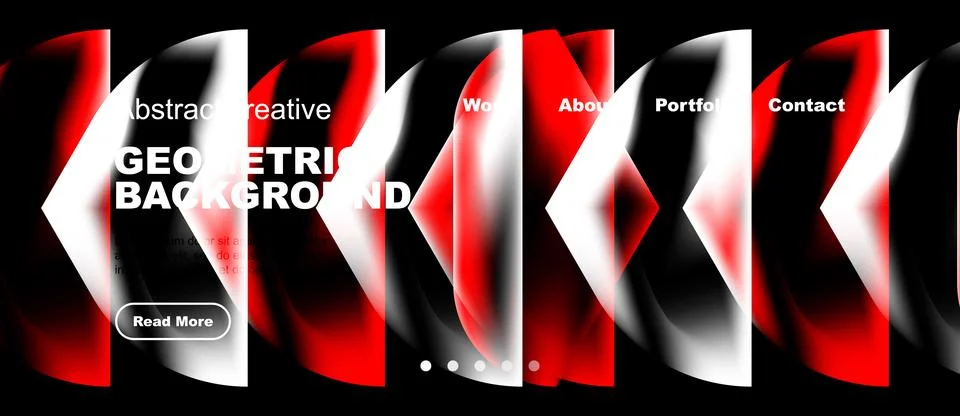 Dynamic website header features red, white geometric shapes. Navigation inc.. Stock Illustration