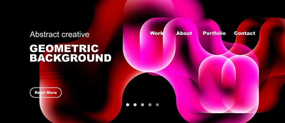 Dynamic website header features vibrant pink shapes, dark background. Navig.. 스톡 일러스트