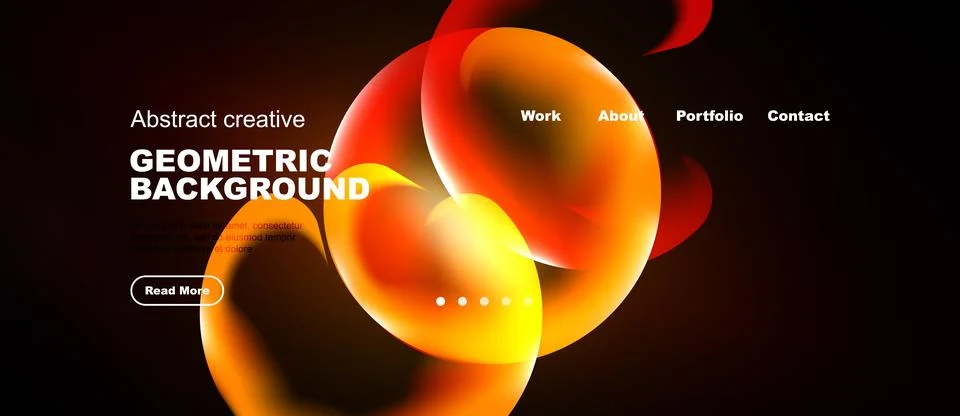 Dynamic website header. Fluid shapes, dark background, text elements present. Stock Illustration